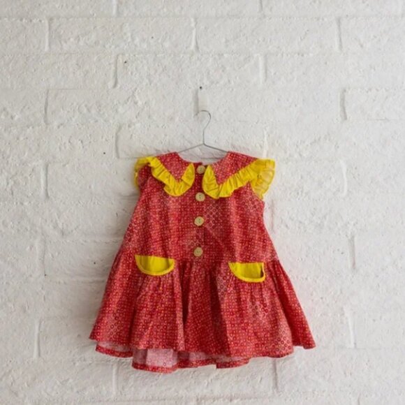Tufruchi Vintage Made in USA Red and Yellow Ruffle Dress - Size 3T - Picture 1 of 1